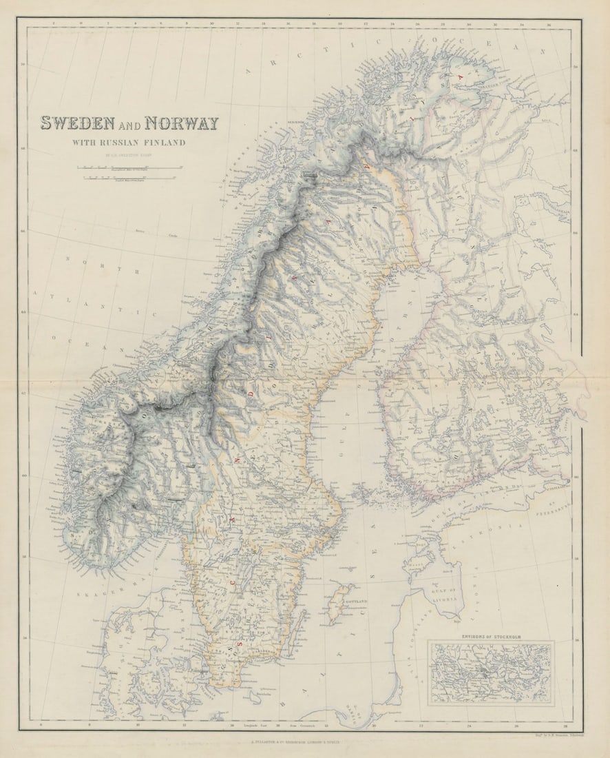Sweden and Norway with Russian Finland. Scandinavia. SWANSTON 1860 old map (1 of 1)