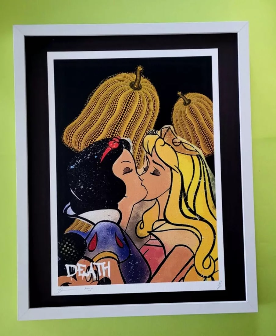 DEATH NYC Hand Signed LARGE Print Framed 16x20in COA THE KISS DISNEY PRINCESS #6 (1 of 5)