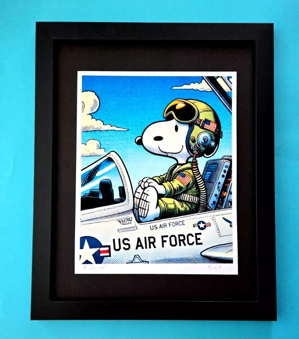 AIDAN FLUX | Hand Signed Original Print Framed Ltd. Ed. of 69 COA SNOOPY AVIATOR (1 of 3)