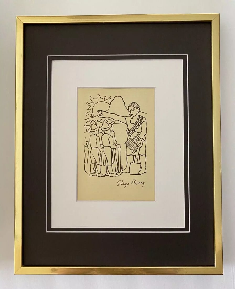 DIEGO RIVERA ORIGINAL 1931 + SIGNED VINTAGE PRINT + DOUBLE MATTED NEW GOLD FRAME (1 of 3)