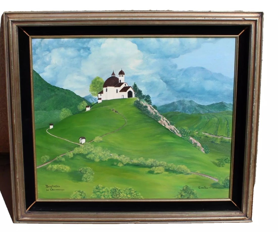 G. VON TRIER Church on a Hill Near Oberammergau oil painting (1 of 5)