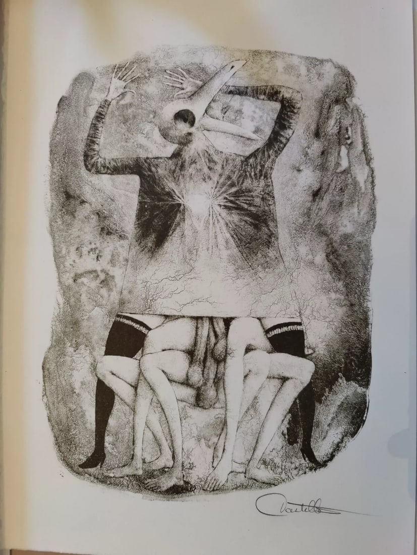 AMERICAN SURREALIST Erotic Lithograph FEDERICO CASTELLON 1947 Mid-Century MODERN: A fine mid-century etching in from Federico Castellon (1914-1971). This 1947 surreal depiction of a Chinese family is based upon real world experience Castellon had in east Asia during World War II. I