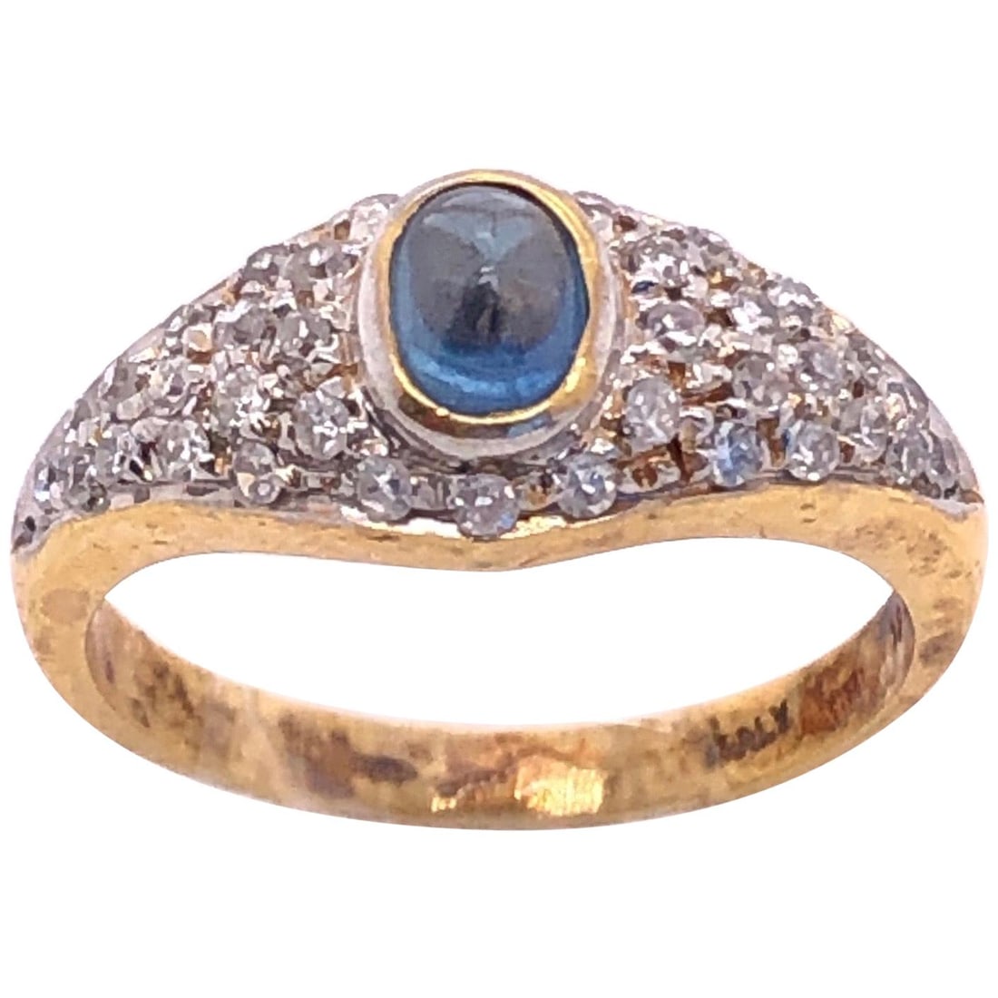 18 Karat Yellow and White Gold Ring Sapphire Cabochon and Encrusted Diamonds (1 of 20)