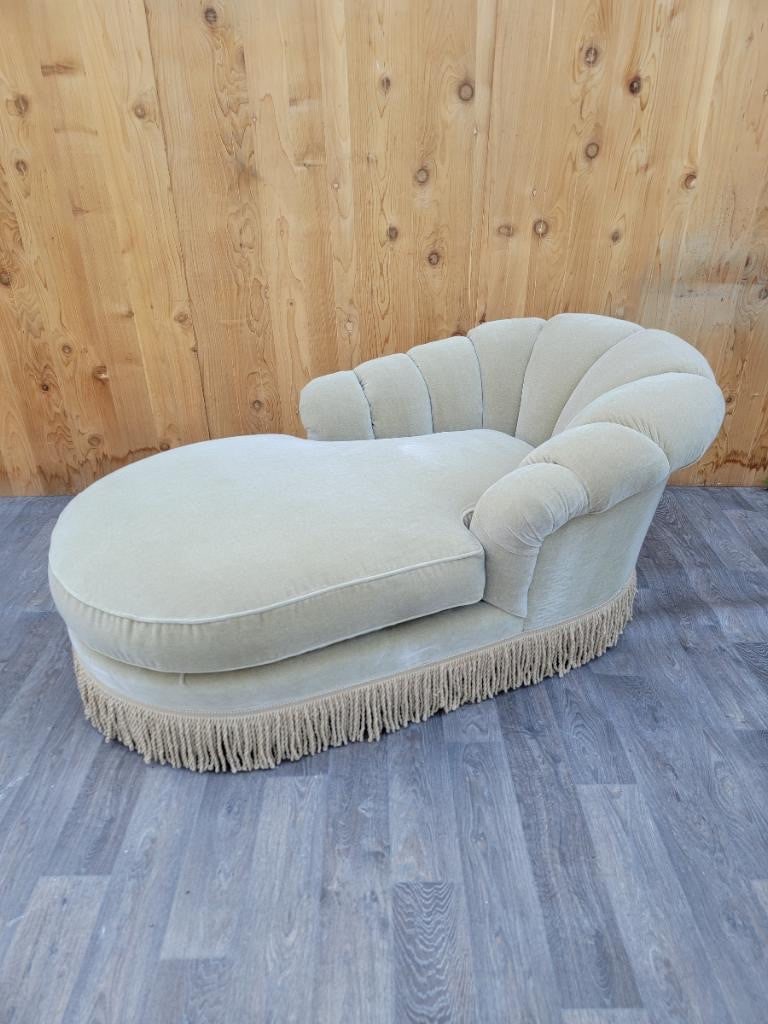 Vintage Marge Carson Style Channel Back Chaise Lounge Newly Upholstered In Mohair with Hemp Skirt: Vintage Marge Carson Style Channel Back Chaise Lounge Newly Upholstered In "Crème-Latte" Italian Mohair with Hemp Skirt This beautiful Vintage Marge Carson Style Channel-Back Chaise Lounge has be