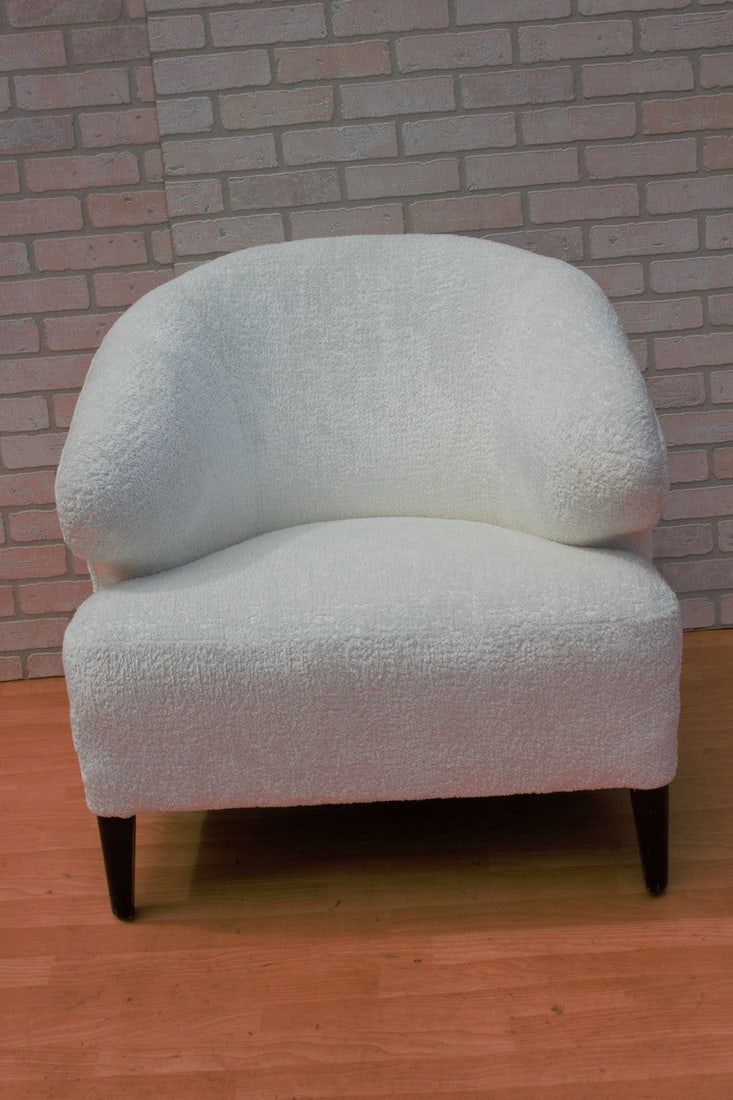 Vintage Scandinavian Modern Flemming Lassen Attributed Lounge Chair Newly Upholstered: Vintage Modern Scandinavian Flemming Lassen Attributed Slipper Lounge Chair Newly Upholstered in a Rich Italian White Sheeps Wool Boucle Circa 1970 Dimensions H 30.5" W 30" D 31" Seat H 18" Seat D 20"