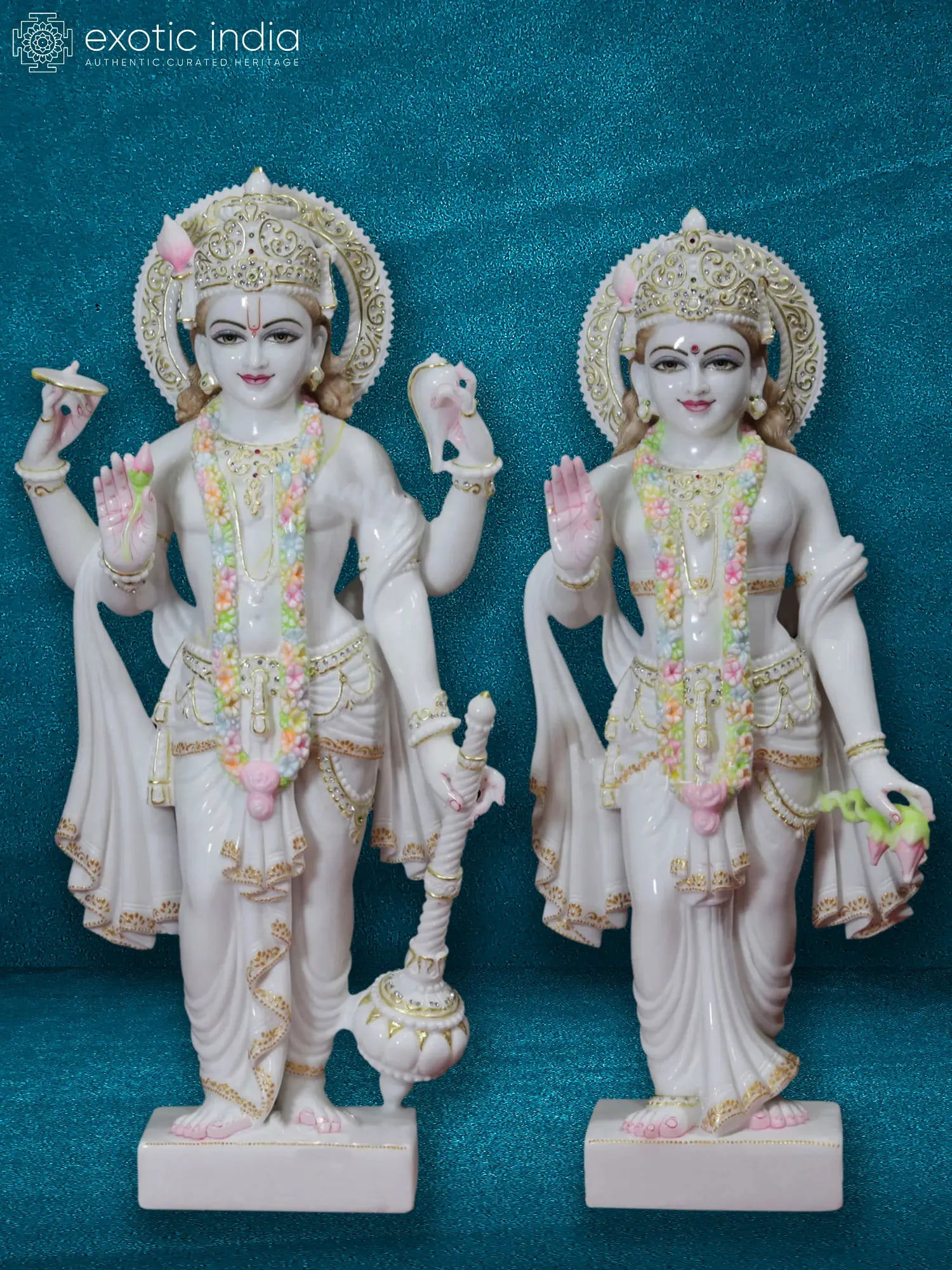 30" Beautiful Statue Of Lakshmi Narayan | White Makrana Marble Sculpture (1 of 4)