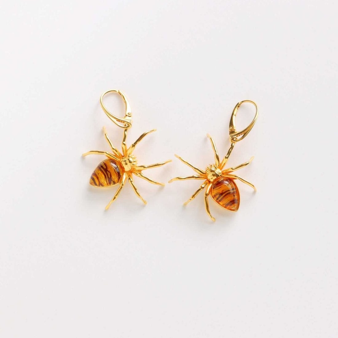 Natural Baltic Cognac Amber 14k Gold Plated Black Widow Earrings In 925 Sterling Silver (1 of 4)