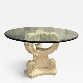 Rococo Glass Top Center, Dining, Card Table, Mid-Century Modern Style