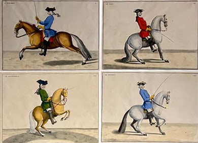 Four Engravings of Horse Riders L' Aimable, Le Joli, Le Sanspareil, Le Poupon