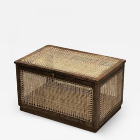 Pierre Jeanneret, French Mid-Century Modern Linen Chest, Cane, Teak, Chandigarh