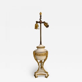 19th Century Marble and Bronze Table Lamp with Custom Shade, French