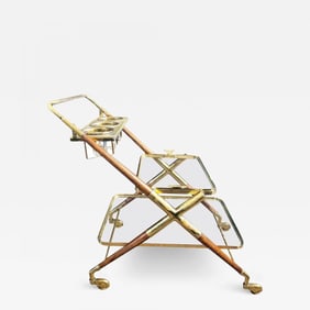 Mid-Century Modern Bar Cart, Teak and Brass