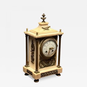 Marble and Bronze French Mantle, Bracket or Table Clock, France, Signed