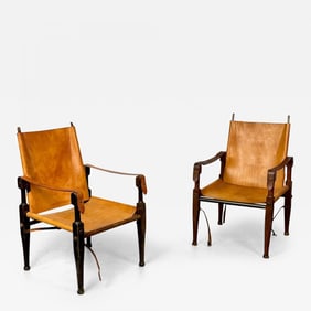Pair of Kaare Klint Danish Mid-Century Modern Safari Lounge Chairs, Rasmussen