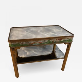 Hollywood Regency Coffee Table with Poly-Chromed Mirrored Scenes in Chinoiserie