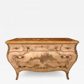 Venetian Scenic Bombe Chinoiserie Painted Commode with a Faux Marble Top