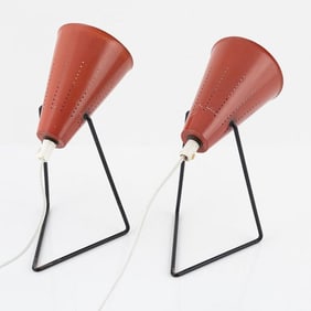 Svend Aage Holm Sørensen, Mid-Century Modern, Small Table Lamps, Red Lacquer