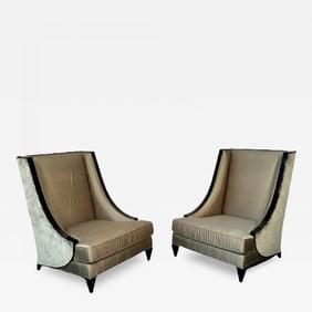 Mid-Century Modern Style Christopher Guy Square Wingback / Lounge Chair, Silk