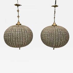 Art Deco, Round Chandeliers, Beveled Crystal, Metal, American, 1980s
