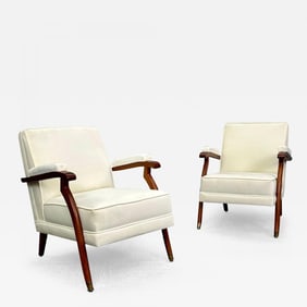 Pair of French Mid-Century Modern Maison Leleu Style Lounge / Arm Chairs, Mohair