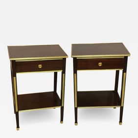 Pair of One Drawer Neoclassical Style Bronze-Mounted Mahogany End / Side Tables