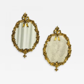 Louis XVI, Oval Wall Mirrors, Floral Motif, Bronze, Carved Wood, France, 19th C
