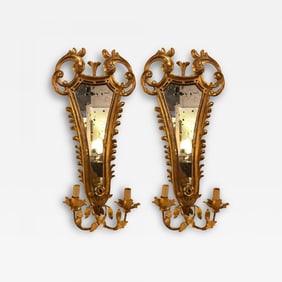 Pair of French, 19th Century Giltwood Mirrored Back Wall Sconces