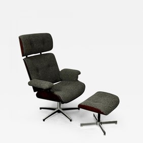 Mid-Century Modern Charles & Ray Eames Style Lounge Chair, Ottoman, Boucle