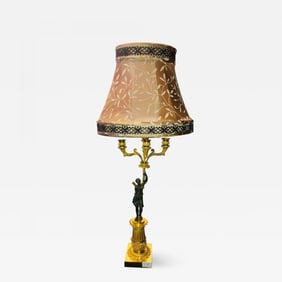Empire Doré Bronze Candelabra Lamp Having a Patinated Woman Mounted as a Lamp