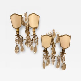 Pair of Two-Light Covered Mixed Crystal and Rock Crystal Bronze Wall Sconces