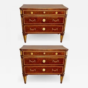 Hollywood Regency Jansen Style Chests or Commodes Tortoise Shell Finish, a Pair