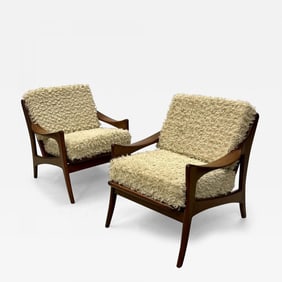Pair of Dutch Mid-Century Modern Style Arm / Lounge Chairs, Teak, Brass
