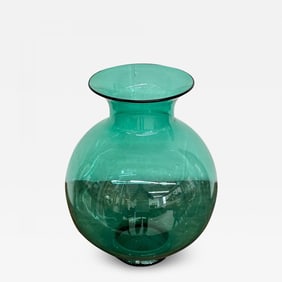 Large Mid-Century Modern Handblown Glass Turquoise Table Vase / Vessel by Blenko