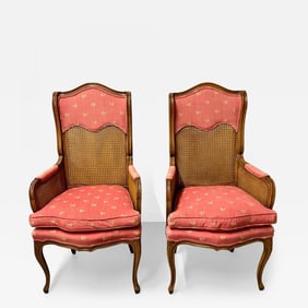 Pair, French Louis XV Style Cane Occasional/Armchairs, Wingbacks, France, 1960s