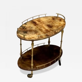 Aldo Tura, Italian Mid-Century Modern, Small Cart, Goatskin, Brass, Italy, 1960s
