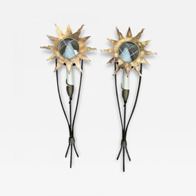 Maison Lunel Style, French Mid-Century Modern, Star Wall Sconces, Bronze, Steel