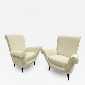 Mid-Century Modern Pair Lounge Chairs, Manner of Paolo Buffa, Bouclé