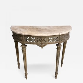 Marble-Top Demilune Side Table Console circa 1780 Époque Louis XI Painted
