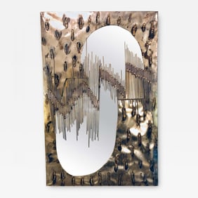 Paul Evans Style Brutalist Artisan Wall Mirror with Welded Rods