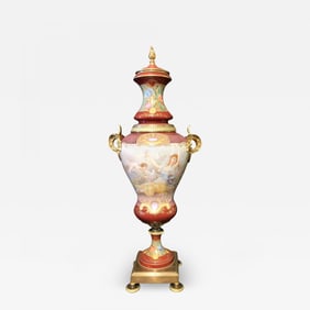 Sevres Spinning Urn Vase Having a Maiden & Cherub Painting Signed Lingaand