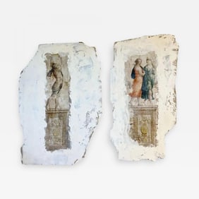 Pair of Hand Painted Architectural Roman Wall Fragments, Italian, Venetian Style