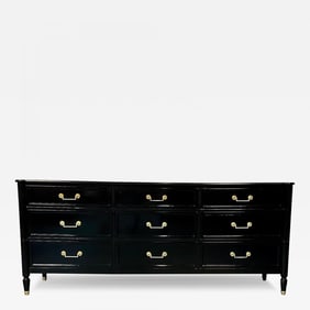 Hollywood Regency Louis XVI Style Ebony Lacquered Dresser / Chest of Drawers