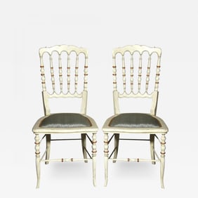 Gustavian, Dining Chairs, Spindle Back, White Paint, Giltwood, Blue Fabric