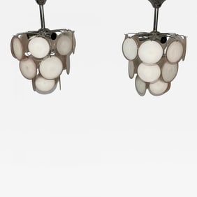 Pair of Mid-Century Modern Style Small Pink Murano Glass Disk Chandeliers