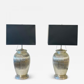 Pair of Mid-Century Modern Silver Table Lamps, Mercury Glass, Brass, Urn-Shaped