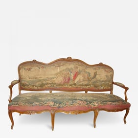 18th Century Louis XV Fruitwood Settee in Aubusson Upholstery
