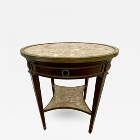 French Mahogany Louis XVI Style Marble Top Bouillotte Table, Bronze Mounted