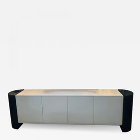 Mid-Century Modernist Long Black and White Lacquered Credenza Sideboard Cabinet