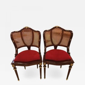 Pair of Fine Bronze-Mounted Louis XVI Style Dining Chairs Manner of Jansen