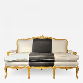1920s French Settee, Sofa or Canape One of Two in Gilt Wood Polished Cotton